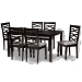 Baxton Studio Lanier Modern and Contemporary Grey Fabric Upholstered and Dark Brown Finished Wood 7-Piece Dining Set - BSORH318C-Grey/Dark Brown-7PC Dining Set