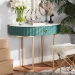 Baxton Studio Beale Luxe and Glam Green Velvet Upholstered and Brushed Gold Finished 1-Drawer Console Table with Faux Marble Tabletop - BSOJY20A157-Green/Gold-Console
