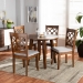 Baxton Studio Adara Modern and Contemporary Grey Fabric Upholstered and Walnut Brown Finished Wood 5-Piece Dining Set - BSOAdara-Grey/Walnut-5PC Dining Set
