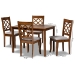 Baxton Studio Sari Modern and Contemporary Grey Fabric Upholstered and Walnut Brown Finished Wood 5-Piece Dining Set - BSOSari-Grey/Walnut-5PC Dining Set