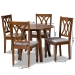 Baxton Studio Leon Modern and Contemporary Grey Fabric Upholstered and Walnut Brown Finished Wood 5-Piece Dining Set - BSOLeon-Grey/Walnut-5PC Dining Set