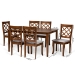 Baxton Studio Verner Modern and Contemporary Grey Fabric Upholstered and Walnut Brown Finished Wood 7-Piece Dining Set - BSORH330C-Grey/Walnut-DC-7PC Dining Set