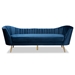 Baxton Studio Kailyn Glam and Luxe Navy Blue Velvet Fabric Upholstered and Gold Finished Sofa - BSOTSF-6719-3-Navy Blue Velvet/Gold-SF