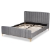 Baxton Studio Nami Modern Contemporary Glam and Luxe Light Grey Velvet Fabric Upholstered and Gold Finished King Size Platform Bed - BSOCF0374-Light Grey-King