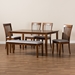 Baxton Studio Minette Modern and Contemporary Grey Fabric Upholstered and Walnut Brown Finished Wood 6-Piece Dining Set - BSORH319C-Grey/Walnut-6PC Dining Set