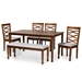 Baxton Studio Lanier Modern and Contemporary Grey Fabric Upholstered and Walnut Brown Finished Wood 6-Piece Dining Set