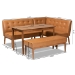 Baxton Studio Arvid Mid-Century Modern Tan Faux Leather Upholstered and Walnut Brown Finished Wood 4-Piece Dining Nook Set - BSOBBT8051-Tan/Walnut-4PC Dining Nook Set