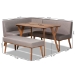 Baxton Studio Odessa Mid-Century Modern Grey Fabric Upholstered and Walnut Brown Finished Wood 4-Piece Dining Nook Set - BSOBBT8054-Grey/Walnut-4PC Dining Nook Set