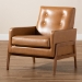 Baxton Studio Perris Mid-Century Modern Tan Faux Leather Upholstered and Walnut Brown Finished Wood Lounge Chair - BSOBBT8042-Tan/Walnut-CC