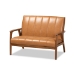 Baxton Studio Nikko Mid-century Modern Tan Faux Leather Upholstered and Walnut Brown finished Wood 3-Piece Living Room Set - BSOBBT8011A2-Tan 3PC Set
