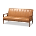Baxton Studio Nikko Mid-century Modern Tan Faux Leather Upholstered and Walnut Brown finished Wood 3-Piece Living Room Set - BSOBBT8011A2-Tan 3PC Set