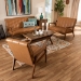 Baxton Studio Nikko Mid-century Modern Tan Faux Leather Upholstered and Walnut Brown finished Wood 3-Piece Living Room Set - BSOBBT8011A2-Tan 3PC Set