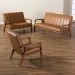 Baxton Studio Nikko Mid-century Modern Tan Faux Leather Upholstered and Walnut Brown finished Wood 3-Piece Living Room Set - BSOBBT8011A2-Tan 3PC Set