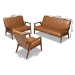 Baxton Studio Nikko Mid-century Modern Tan Faux Leather Upholstered and Walnut Brown finished Wood 3-Piece Living Room Set - BSOBBT8011A2-Tan 3PC Set