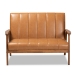 Baxton Studio Nikko Mid-century Modern Tan Faux Leather Upholstered and Walnut Brown finished Wood Loveseat - BSOBBT8011A2-Tan Loveseat