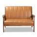 Baxton Studio Nikko Mid-century Modern Tan Faux Leather Upholstered and Walnut Brown finished Wood Loveseat - BSOBBT8011A2-Tan Loveseat