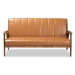 Baxton Studio Nikko Mid-century Modern Tan Faux Leather Upholstered and Walnut Brown finished Wood Sofa - BSOBBT8011A2-Tan Sofa