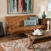 Baxton Studio Nikko Mid-century Modern Tan Faux Leather Upholstered and Walnut Brown finished Wood Sofa - BSOBBT8011A2-Tan Sofa