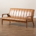 Baxton Studio Nikko Mid-century Modern Tan Faux Leather Upholstered and Walnut Brown finished Wood Sofa - BSOBBT8011A2-Tan Sofa