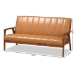 Baxton Studio Nikko Mid-century Modern Tan Faux Leather Upholstered and Walnut Brown finished Wood Sofa - BSOBBT8011A2-Tan Sofa