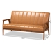 Baxton Studio Nikko Mid-century Modern Tan Faux Leather Upholstered and Walnut Brown finished Wood Sofa - BSOBBT8011A2-Tan Sofa