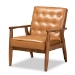 Baxton Studio Sorrento Mid-Century Modern Tan Faux Leather Upholstered and Walnut Brown Finished Wood Lounge Chair