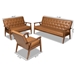 Baxton Studio Sorrento Mid-Century Modern Tan Faux Leather Upholstered and Walnut Brown Finished Wood 3-Piece Living Room Set - BSOBBT8013-Tan 3PC Living Room Set
