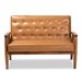 Baxton Studio Sorrento Mid-Century Modern Tan Faux Leather Upholstered and Walnut Brown Finished Wood Loveseat - BSOBBT8013-Tan Loveseat