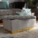 Baxton Studio Powell Glam and Luxe Grey Velvet Fabric Upholstered and Gold PU Leather Storage Ottoman - BSOWS-2019-Grey Velvet/Gold-Otto