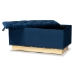 Baxton Studio Powell Glam and Luxe Navy Blue Velvet Fabric Upholstered and Gold PU Leather Storage Ottoman - BSOWS-2019-Navy Blue Velvet/Gold-Otto