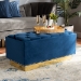 Baxton Studio Powell Glam and Luxe Navy Blue Velvet Fabric Upholstered and Gold PU Leather Storage Ottoman - BSOWS-2019-Navy Blue Velvet/Gold-Otto
