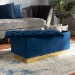 Baxton Studio Powell Glam and Luxe Navy Blue Velvet Fabric Upholstered and Gold PU Leather Storage Ottoman - BSOWS-2019-Navy Blue Velvet/Gold-Otto