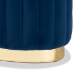 Baxton Studio Kirana Glam and Luxe Navy Blue Velvet Fabric Upholstered and Gold PU Leather Ottoman - BSOWS-20352-Navy Blue Velvet/Gold-Otto