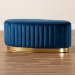 Baxton Studio Kirana Glam and Luxe Navy Blue Velvet Fabric Upholstered and Gold PU Leather Ottoman - BSOWS-20352-Navy Blue Velvet/Gold-Otto