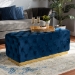 Baxton Studio Corrine Glam and Luxe Navy Blue Velvet Fabric Upholstered and Gold PU Leather Ottoman - BSOWS-4228-Navy Blue Velvet/Gold-Otto