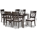 Baxton Studio Lucie Modern and Contemporary Grey Fabric Upholstered and Dark Brown Finished Wood 7-Piece Dining Set - BSORH333C-Grey/Dark Brown-7PC Dining Set