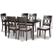 Baxton Studio Lucie Modern and Contemporary Grey Fabric Upholstered and Dark Brown Finished Wood 7-Piece Dining Set - BSORH333C-Grey/Dark Brown-7PC Dining Set