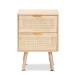 Baxton Studio Baird Mid-Century Modern Light Oak Brown Finished Wood and Rattan 2-Drawer End Table - BSOSR196128-Rattan-ET