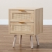 Baxton Studio Baird Mid-Century Modern Light Oak Brown Finished Wood and Rattan 2-Drawer End Table - BSOSR196128-Rattan-ET