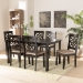 Baxton Studio Nicolette Modern and Contemporary Sand Fabric Upholstered and Dark Brown Finished Wood 7-Piece Dining Set - BSORH340C-Sand/Dark Brown-7PC Dining Set