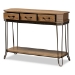 Baxton Studio Kellyn Vintage Rustic Industrial Oak Brown Finished Wood and Black Finished Metal 3-Drawer Console Table - BSOJY20A066-Oak-Console