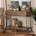 Baxton Studio Kellyn Vintage Rustic Industrial Oak Brown Finished Wood and Black Finished Metal 3-Drawer Console Table - BSOJY20A066-Oak-Console