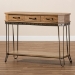 Baxton Studio Kellyn Vintage Rustic Industrial Oak Brown Finished Wood and Black Finished Metal 3-Drawer Console Table - BSOJY20A066-Oak-Console
