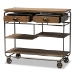 Baxton Studio Grant Vintage Rustic Industrial Oak Brown Finished Wood and Black Finished Metal 2-Drawer Kitchen Cart - BSOJY20A069-Oak-Cart