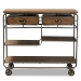 Baxton Studio Grant Vintage Rustic Industrial Oak Brown Finished Wood and Black Finished Metal 2-Drawer Kitchen Cart - BSOJY20A069-Oak-Cart