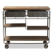 Baxton Studio Grant Vintage Rustic Industrial Oak Brown Finished Wood and Black Finished Metal 2-Drawer Kitchen Cart - BSOJY20A069-Oak-Cart