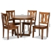 Baxton Studio Elodia Modern and Contemporary Transitional Walnut Brown Finished Wood 5-Piece Dining Set - BSOElodia-Walnut-5PC Dining Set