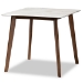 Baxton Studio Paras Mid-Century Modern Transitional Light Beige Fabric Upholstered and Walnut Brown Finished Wood 5-Piece Dining Set with Faux Marble Dining Table - BSOParas-Latte/Walnut-5PC Dining Set