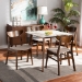 Baxton Studio Paras Mid-Century Modern Transitional Light Beige Fabric Upholstered and Walnut Brown Finished Wood 5-Piece Dining Set with Faux Marble Dining Table - BSOParas-Latte/Walnut-5PC Dining Set