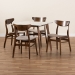 Baxton Studio Paras Mid-Century Modern Transitional Light Beige Fabric Upholstered and Walnut Brown Finished Wood 5-Piece Dining Set with Faux Marble Dining Table - BSOParas-Latte/Walnut-5PC Dining Set
